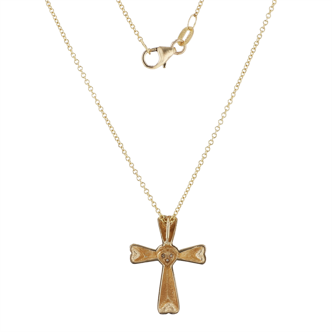 10-14KT Yellow and White Gold 0.01ctw Diamond Estate Cross Pendant and Rolo Chain 18"