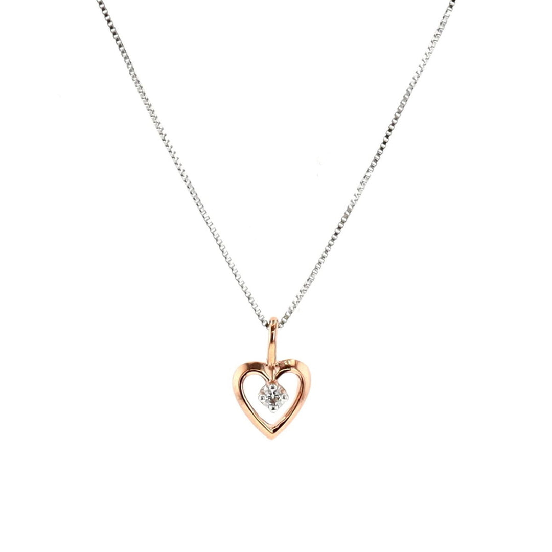10KT White and Rose Gold 0.01ctw Diamond Heart Necklace