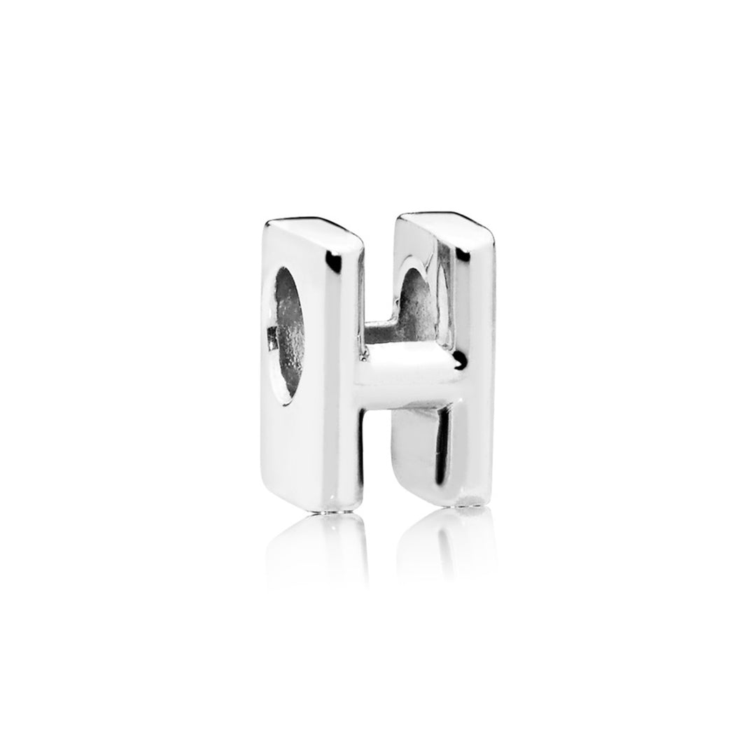 Letter H charm in sterling silver with heart pattern