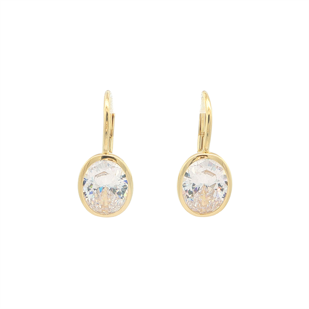 REIGN Sterling Silver Gold Plated Oval Cut Cubic Zirconia Leverback Earrings