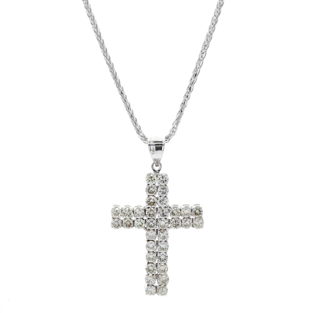 14KT White Gold 8.89ctw Diamond Cross 20" Estate Necklace
