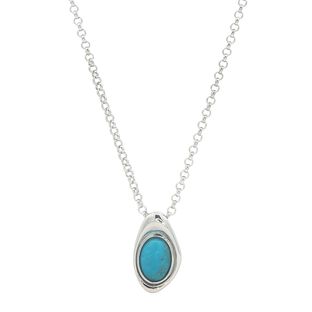 ELLE Sterling Silver Rhodium Plated "Oasis" Turquoise Necklace 17+3"