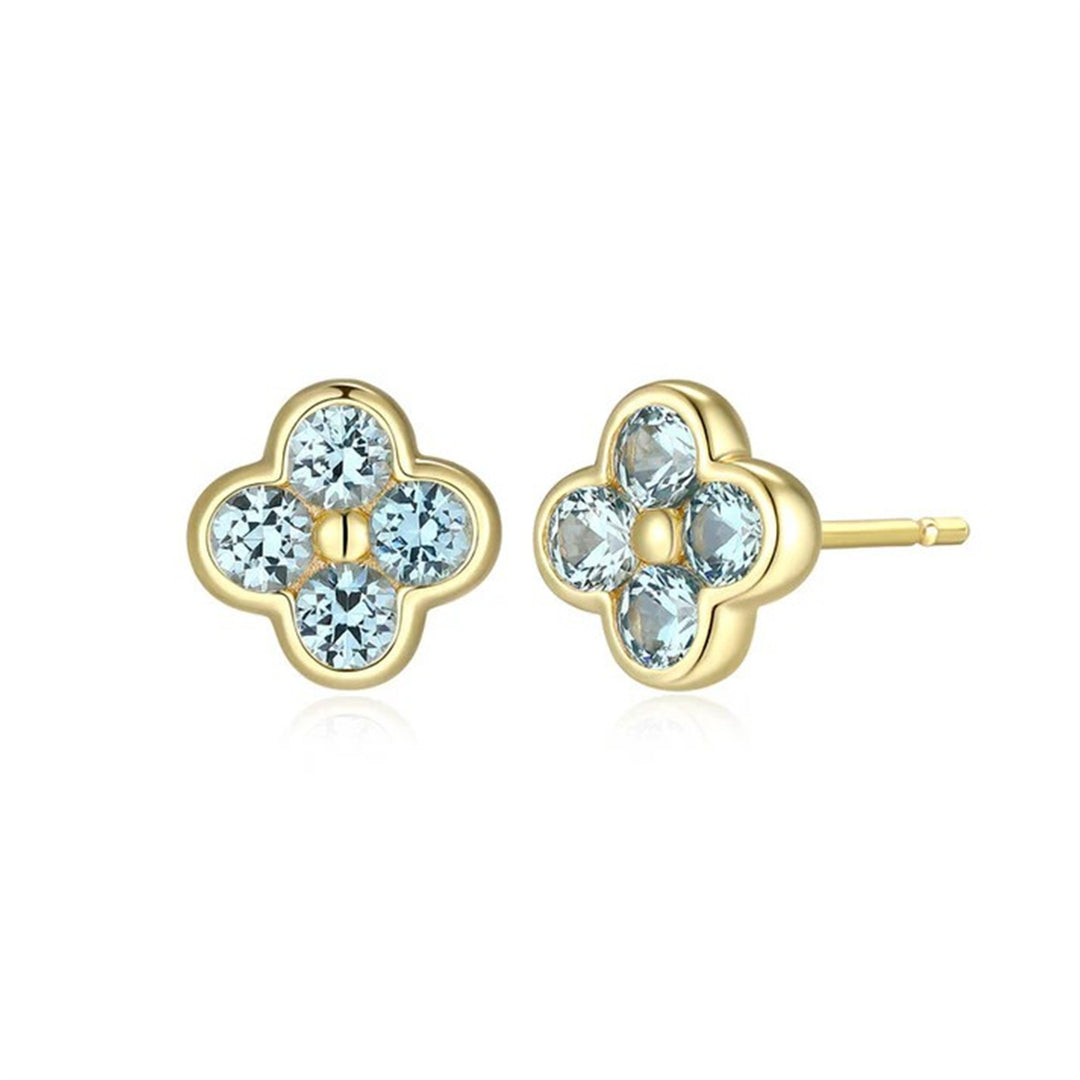 REIGN Gold Plated Sterling Silver Blue Spinel Clover Stud Earrings