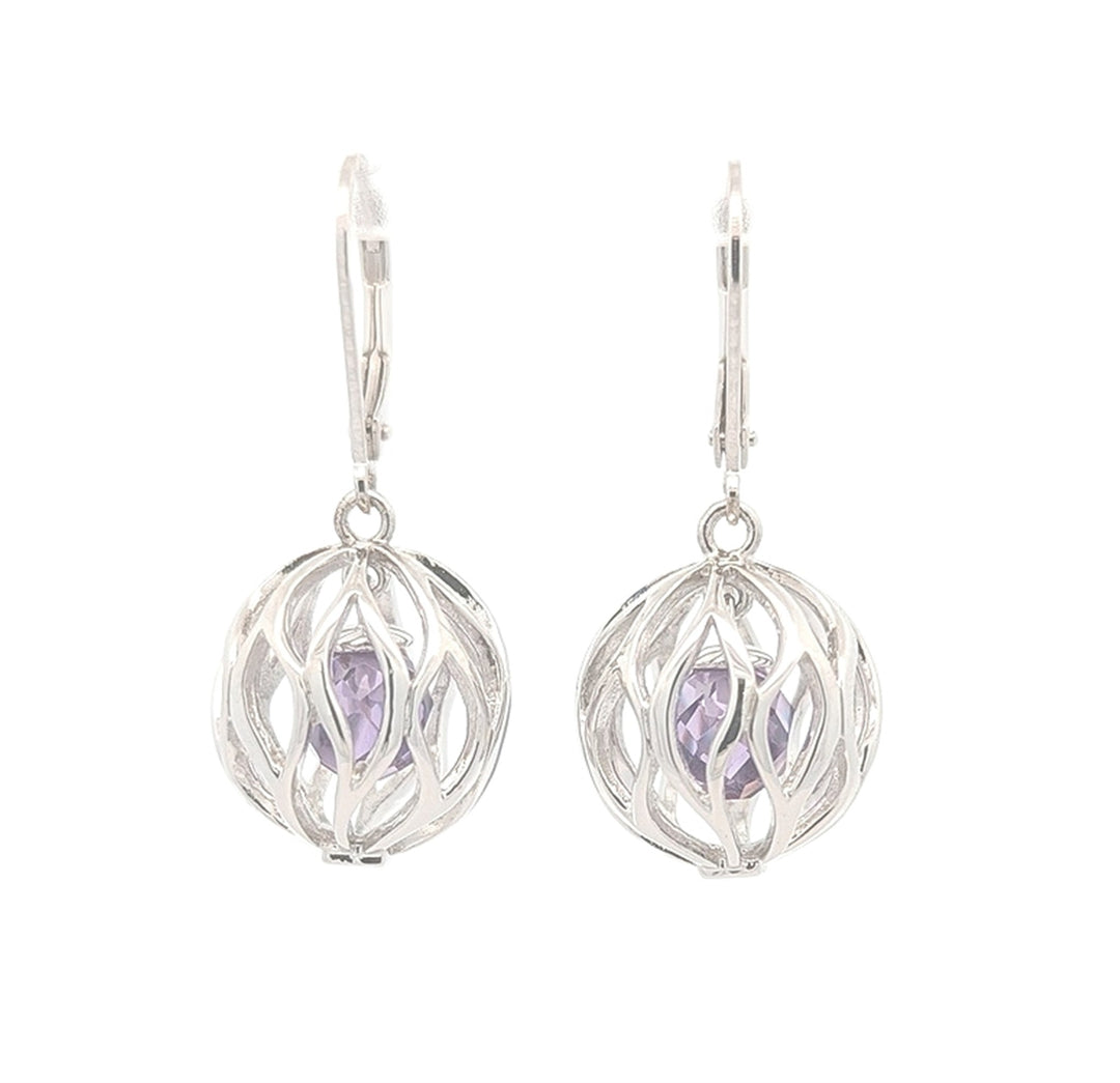 ELLE Sterling Silver Purple-Red CZ Drop Earrings