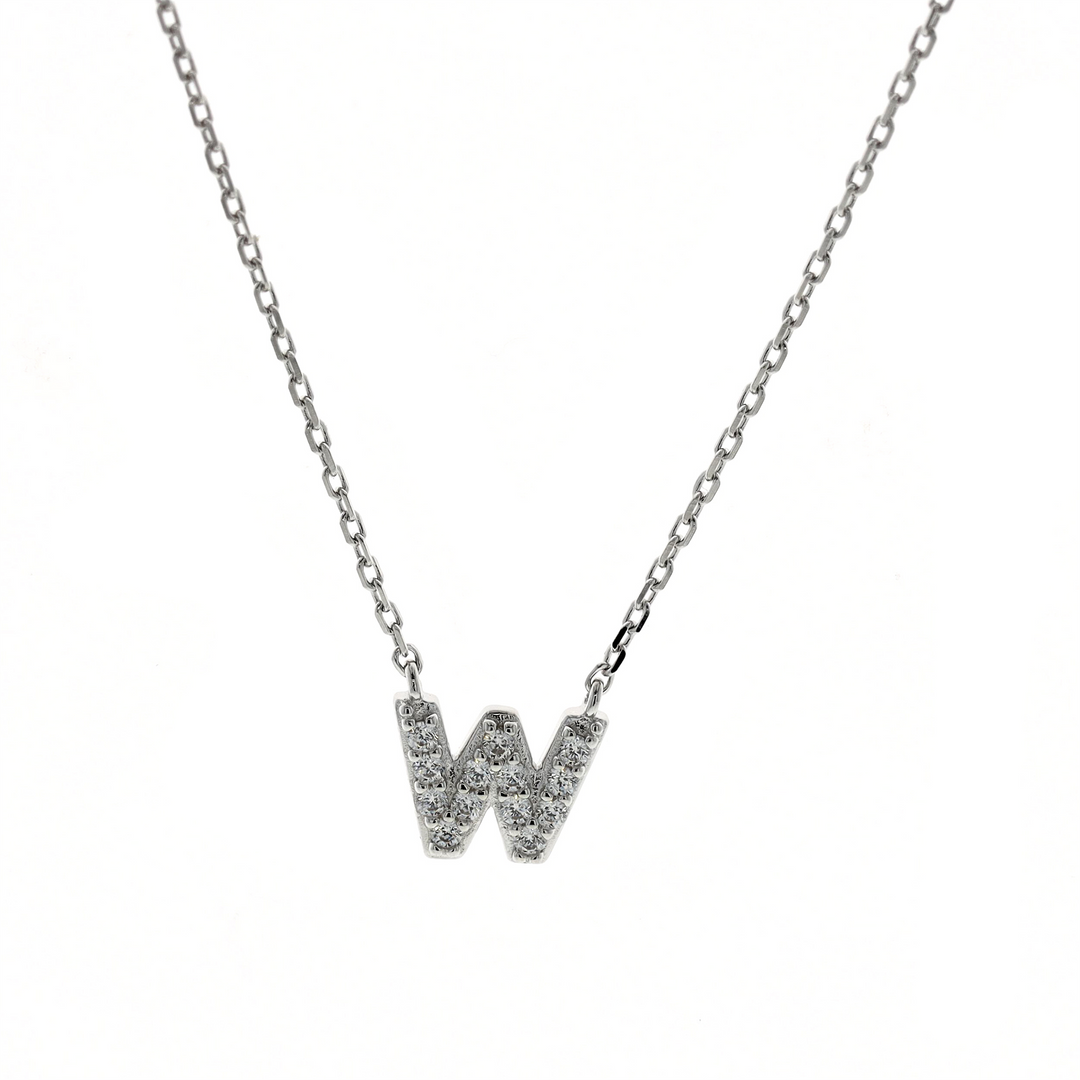REIGN Sterling Silver CZ "W" 18" Necklace