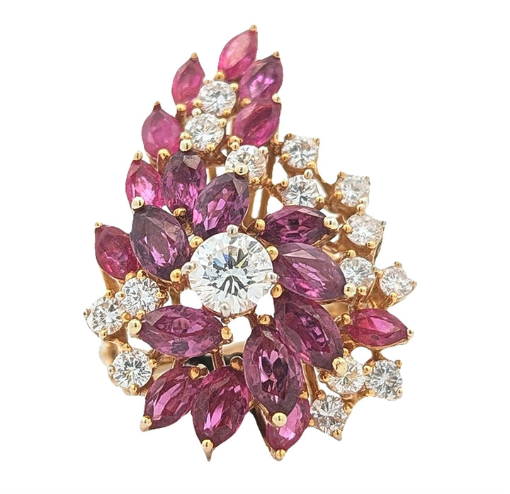 14KT Yellow Gold Ruby and 2.00ctw Diamond Cluster Ring
