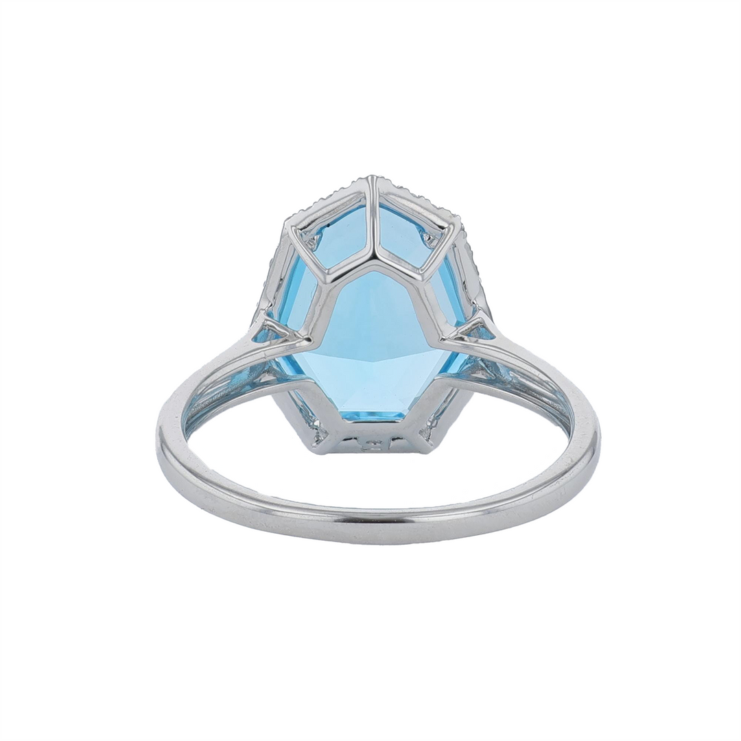 BELLARRI 14KT White Gold Blue Topaz and 0.15ctw Diamond Ring