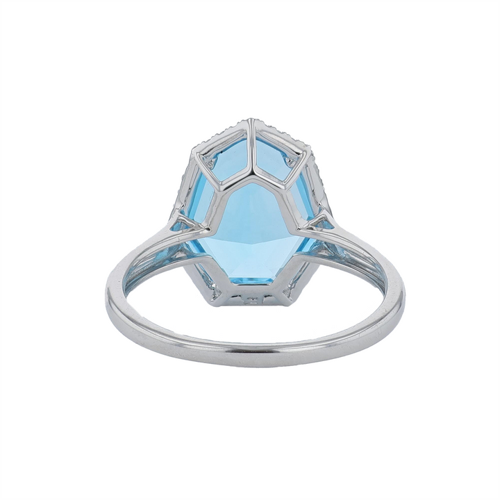 BELLARRI 14KT White Gold Blue Topaz and 0.15ctw Diamond Ring
