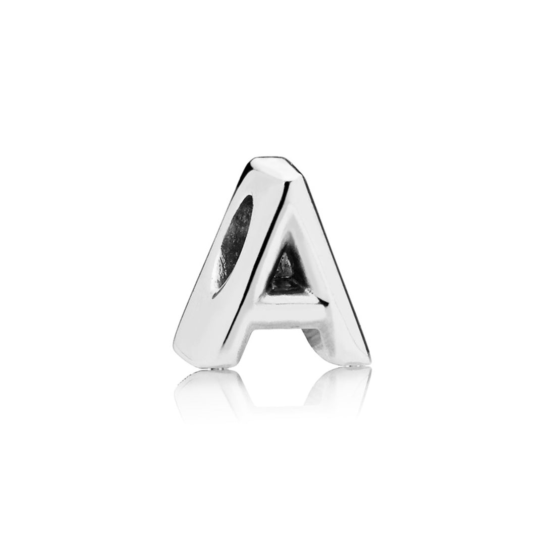 Letter A charm in sterling silver with heart pattern