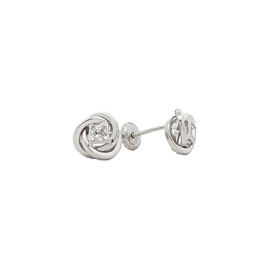 10K White Gold Knoted 3mm Zirconia Children's Stud Earrings