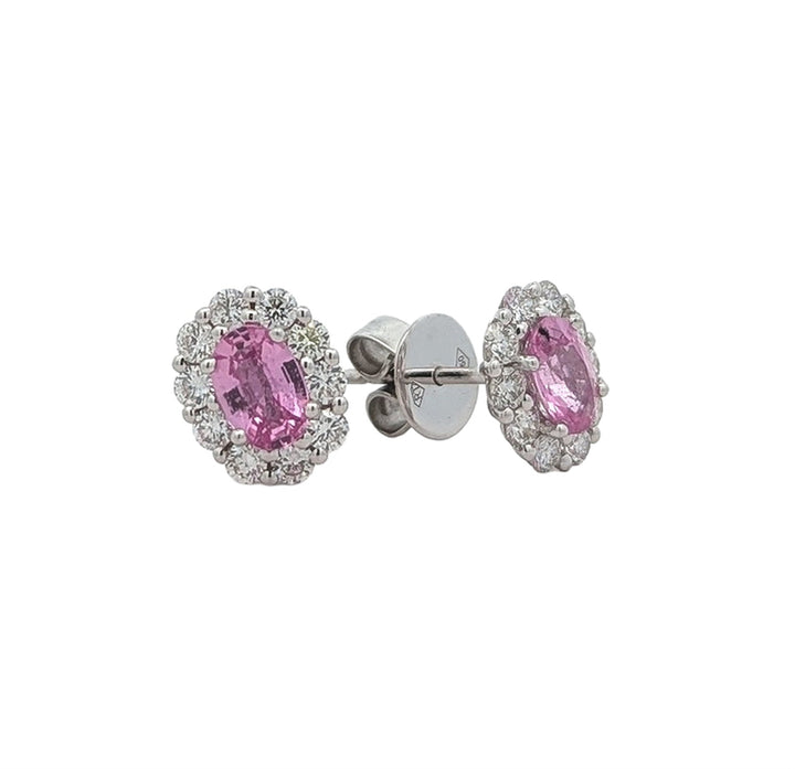 18K White Gold 0.66ctw Diamond Pink Sapphire Stud Earrings