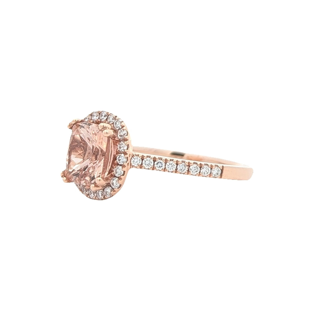 14KT Rose Gold Morganite and 0.30ctw Diamond Ring