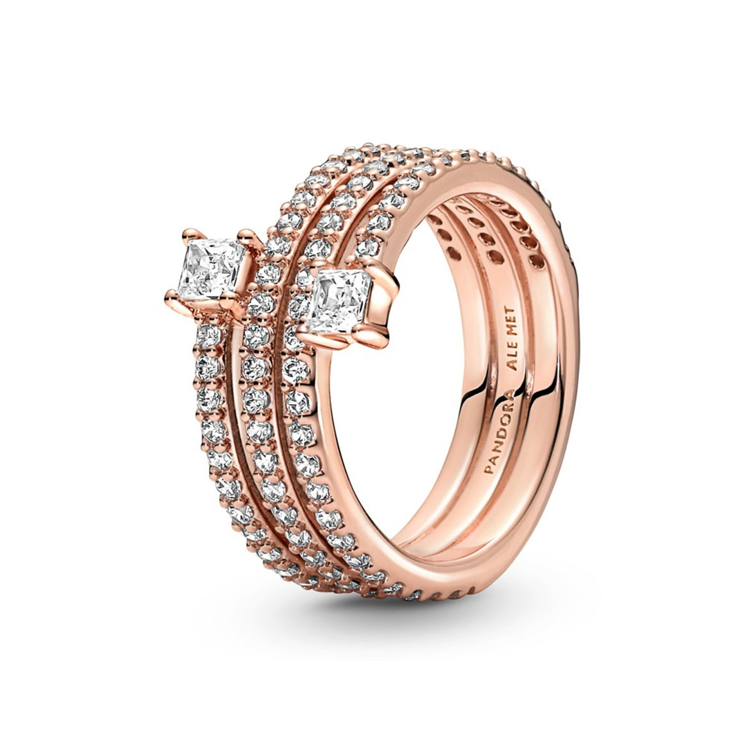 14k Rose gold-plated ring with clear cubic zirconia