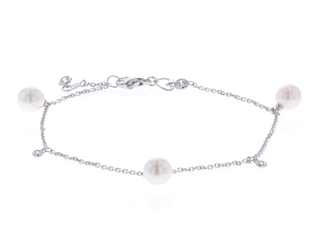 18KT White Gold 7.5" CZ and Pearl Bracelet