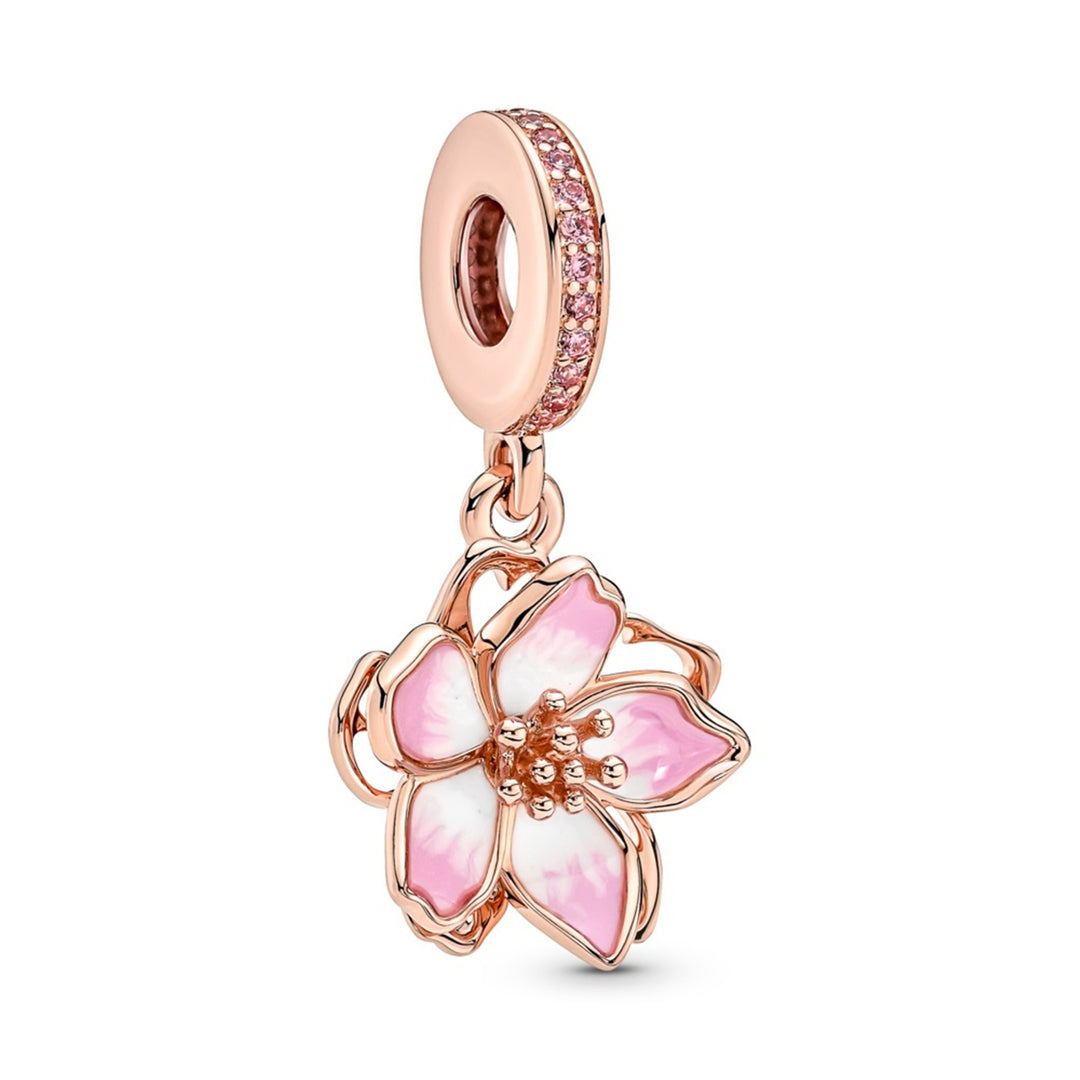 Movable cherry blossom 14k rose gold-plated dangle