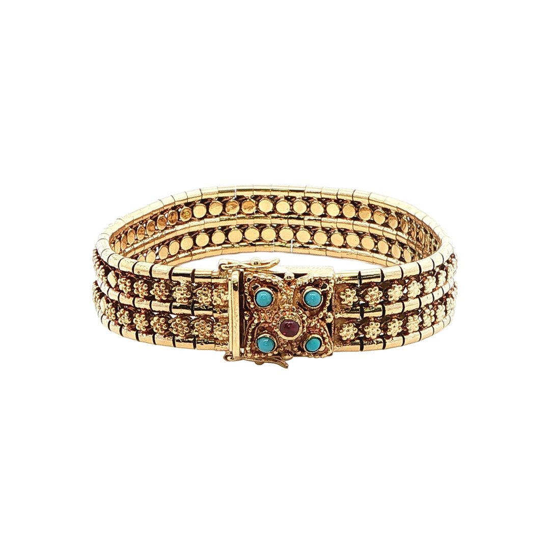 14KT Yellow Gold Natural Turquoise and Natural Ruby 6" Estate Bracelet