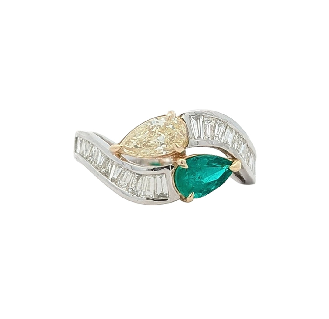14KT Yellow Gold and Platinum Natural Emerald and 1.23ctw Diamond Estate Ring