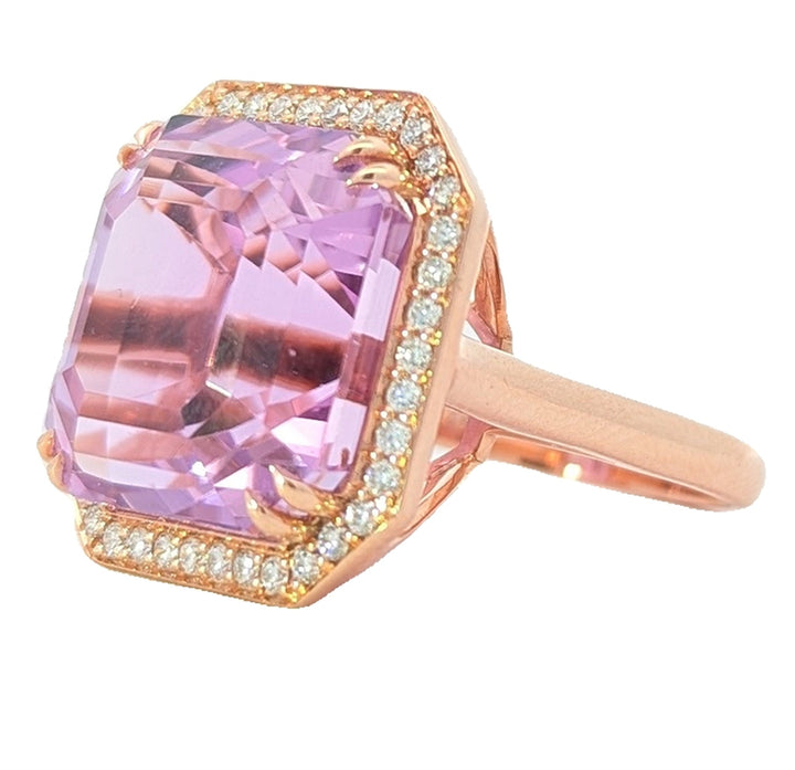 14KT Rose Gold Natural Kunzite and 0.52ctw Diamond Estate Ring