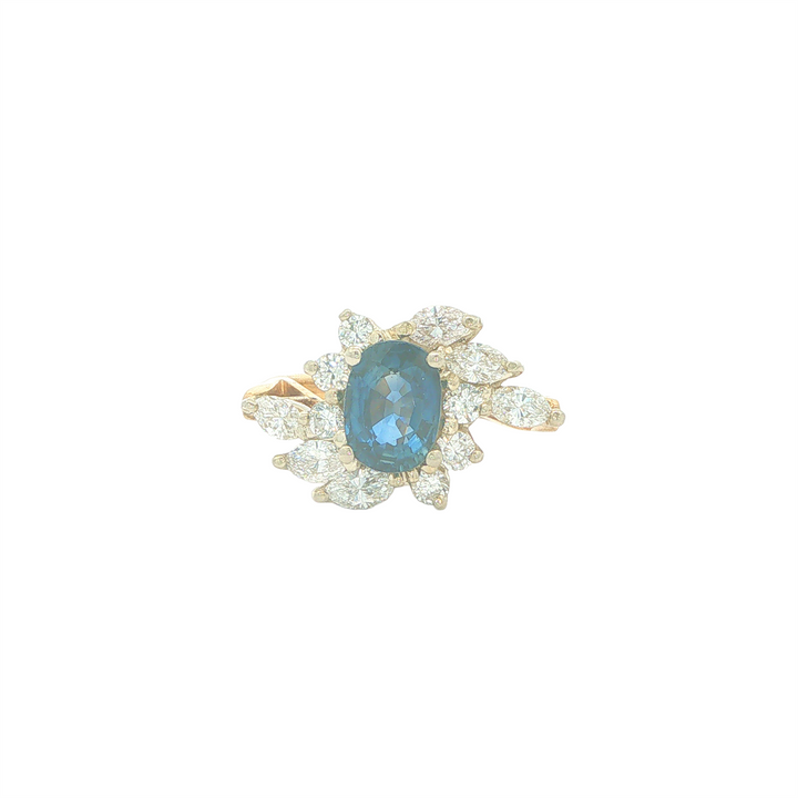 14KT Yellow & White Gold Sapphire and 0.83cttw Diamond Cluster Estate Ring