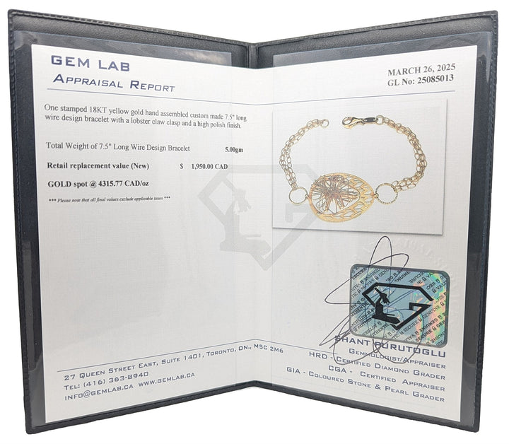 18KT Yellow Gold 7.5" Wire Design Estate Bracelet