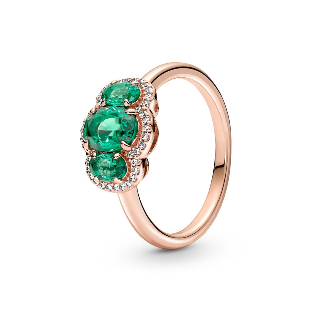 14k Rose gold-plated ring with green crystal