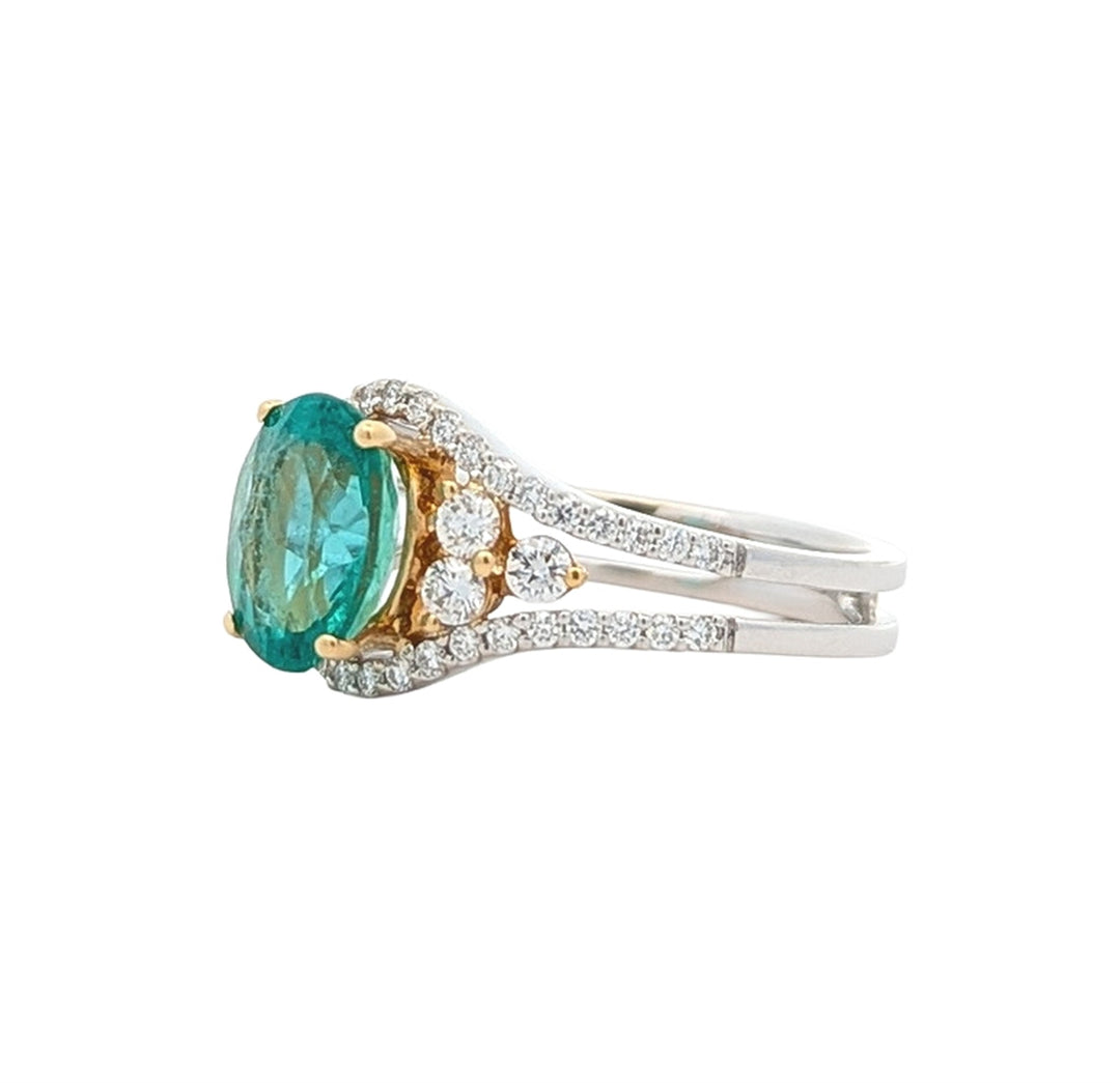 18K Two-Tone Genuine Emerald 0.50ctw Diamond Ring