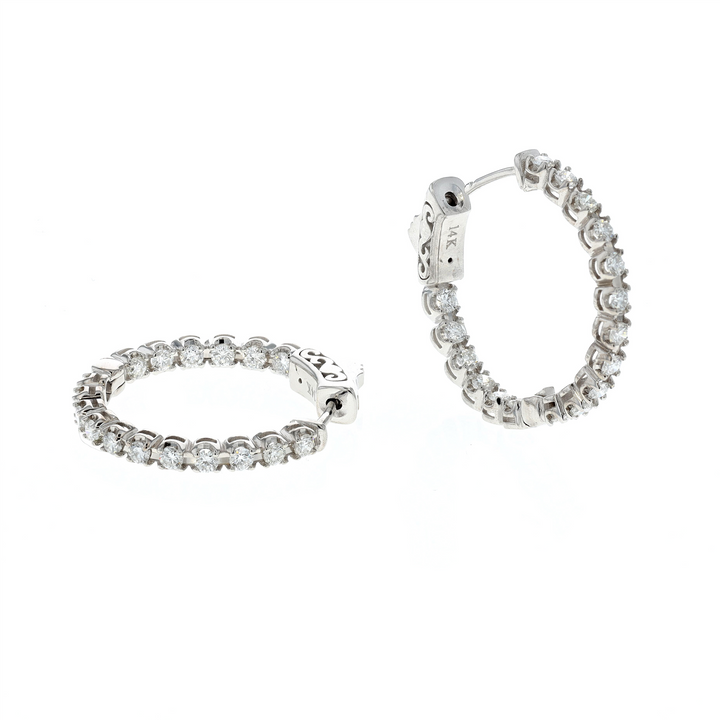 14KT White Gold 1.00ctw Diamond Hoop Estate Earrings