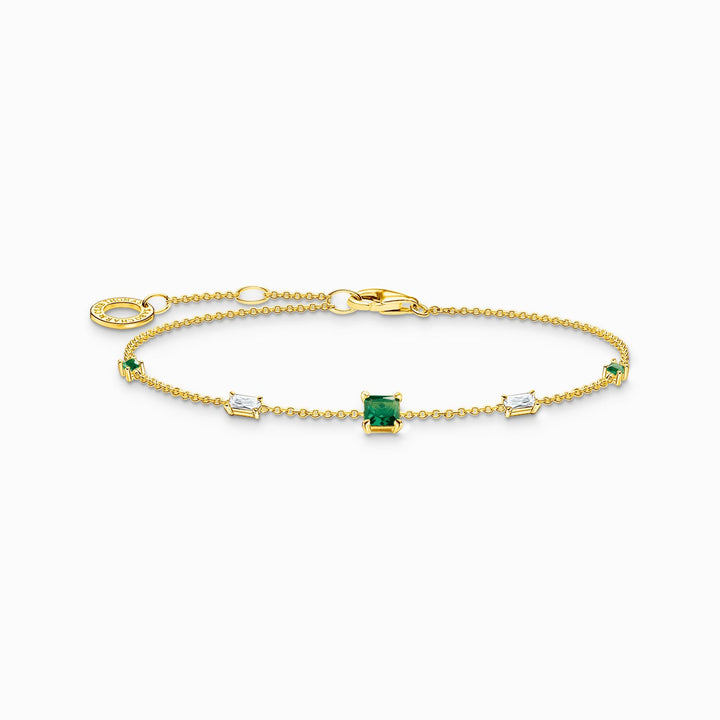 Thomas Sabo Sterling Silver Gold Plated Green and White CZ Bracelet