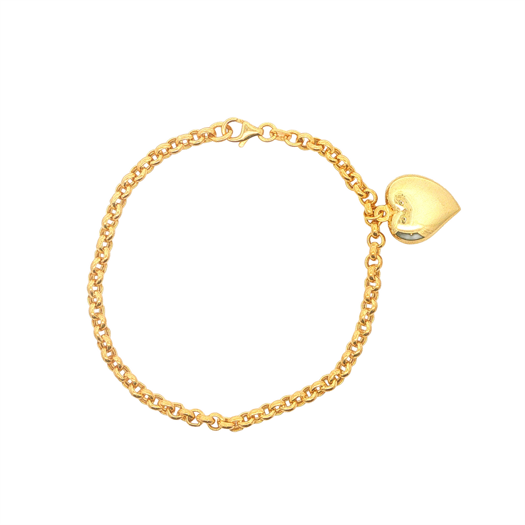 14KT Yellow Gold Rolow Link with Puffy Heart Bracelet 7.5"