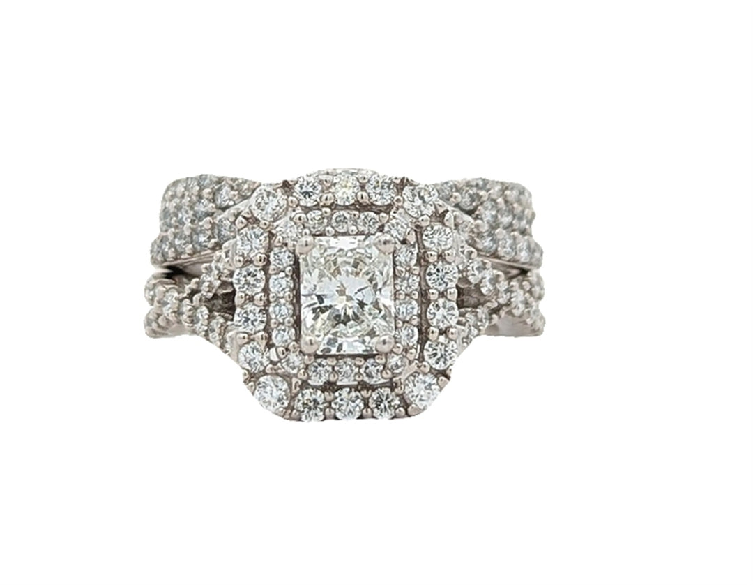 14KT White Gold 1.59ctw Diamond Estate Engagement Ring & Matching Band