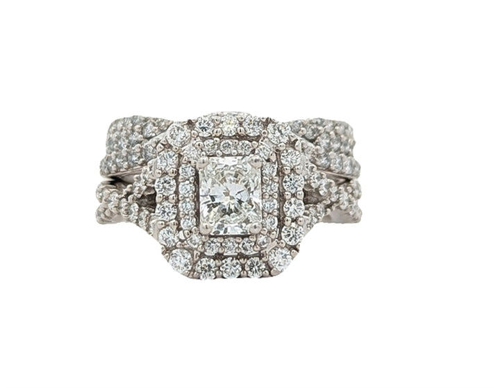 14KT White Gold 1.59ctw Diamond Estate Engagement Ring & Matching Band
