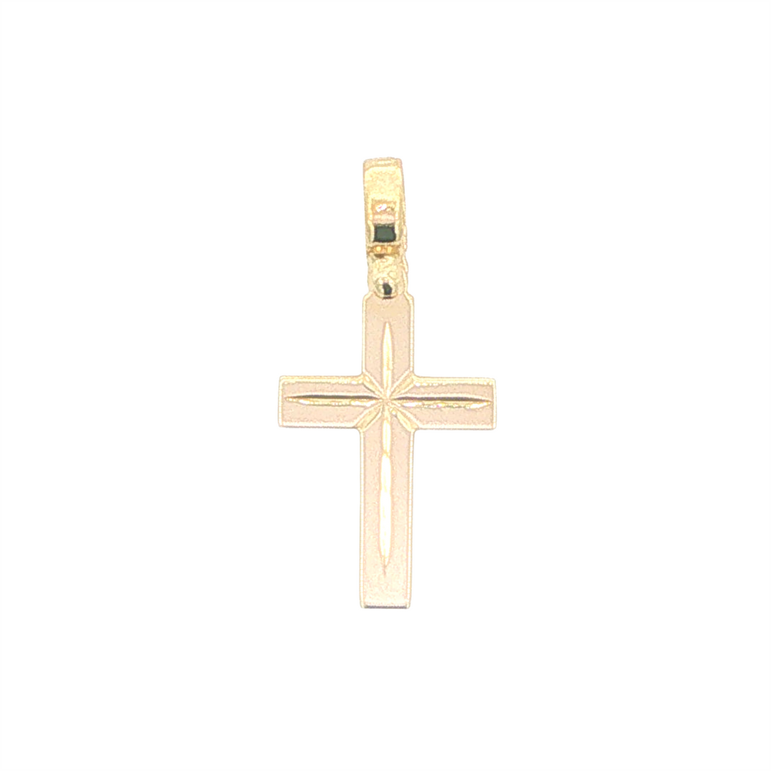 10K Yellow Gold Inscribed Cross Pendant (2 x 1 1/ 2 cm)