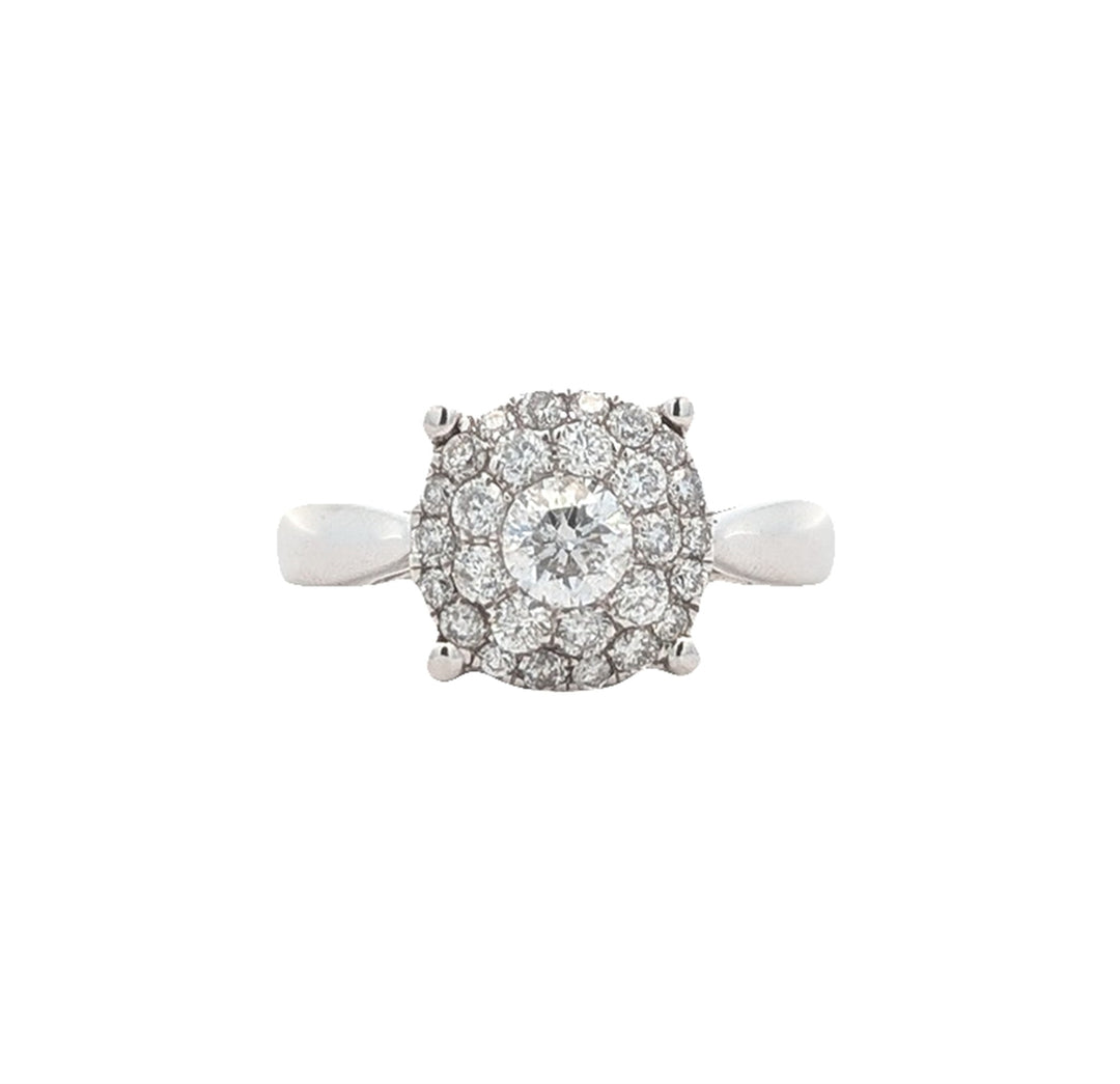14KT White Gold 0.88ctw Diamond Cluster Engagement Ring