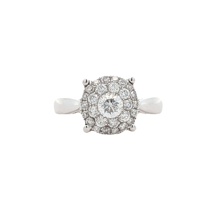 14KT White Gold 0.88ctw Diamond Cluster Engagement Ring