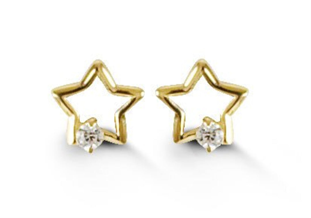 14KT Yellow Gold CZ Star Children's Stud Earrings