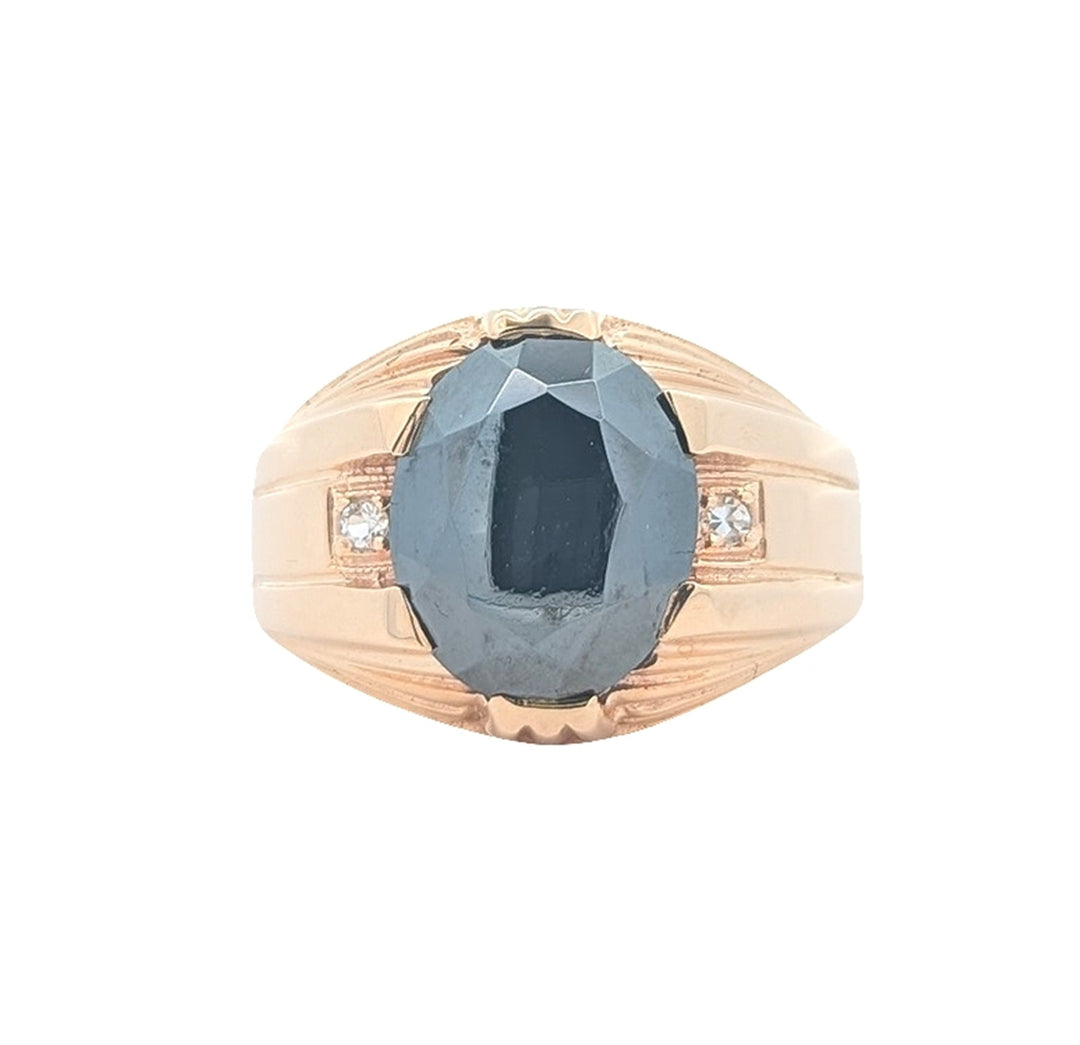10KT Yellow Gold Natural Hematite and CZ Estate Ring