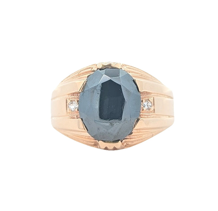 10KT Yellow Gold Natural Hematite and CZ Estate Ring