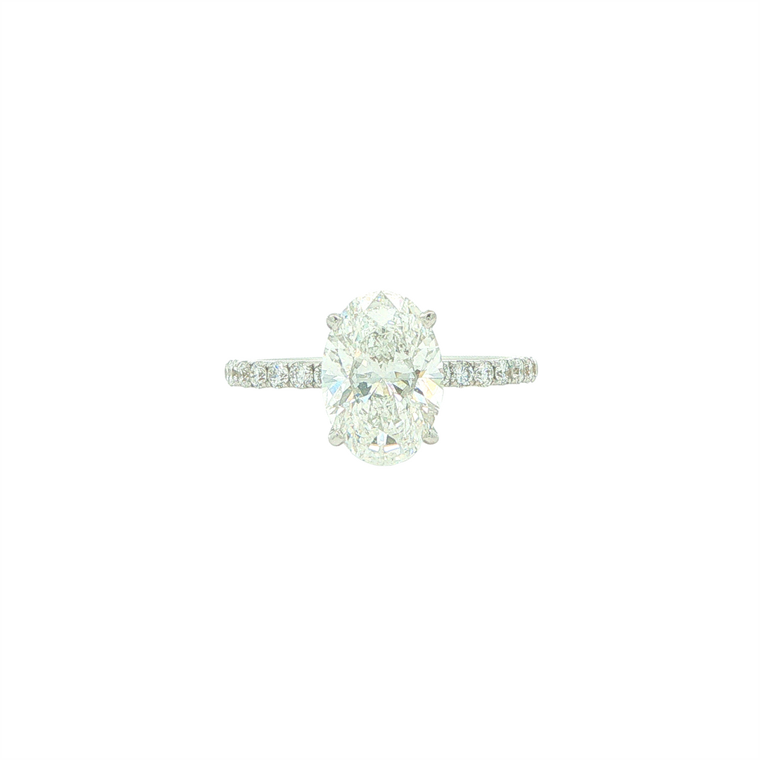 14KT White Gold 2.45ctw Lab Grown Oval Cut Diamond Engagment Ring with Hidden Halo and Accented Shoulders