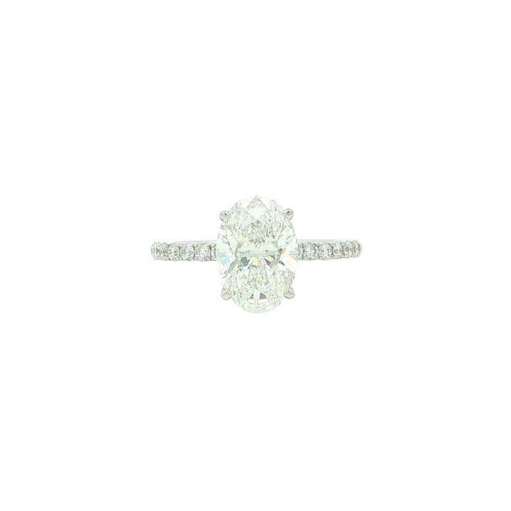 14KT White Gold 2.45ctw Lab Grown Oval Cut Diamond Engagment Ring with Hidden Halo and Accented Shoulders