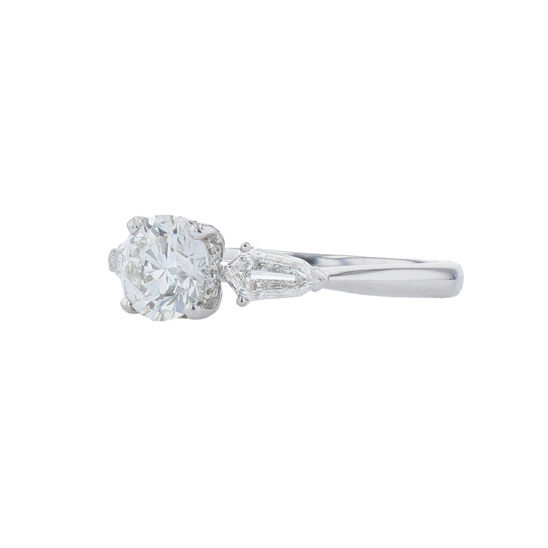 18KT White Gold 1.56ctw Round Diamond Engagement Ring with Hidden Halo and Accented Shoulders