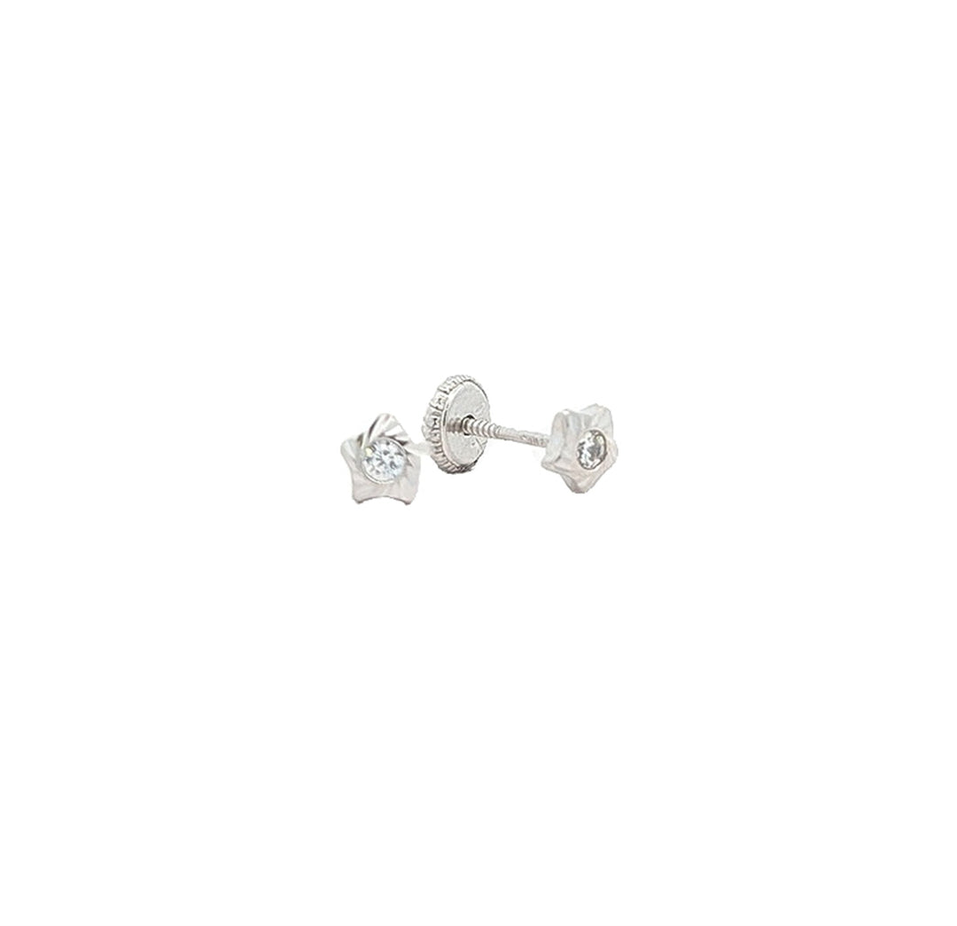 10K White Gold CZ Star Children's Stud Earrings