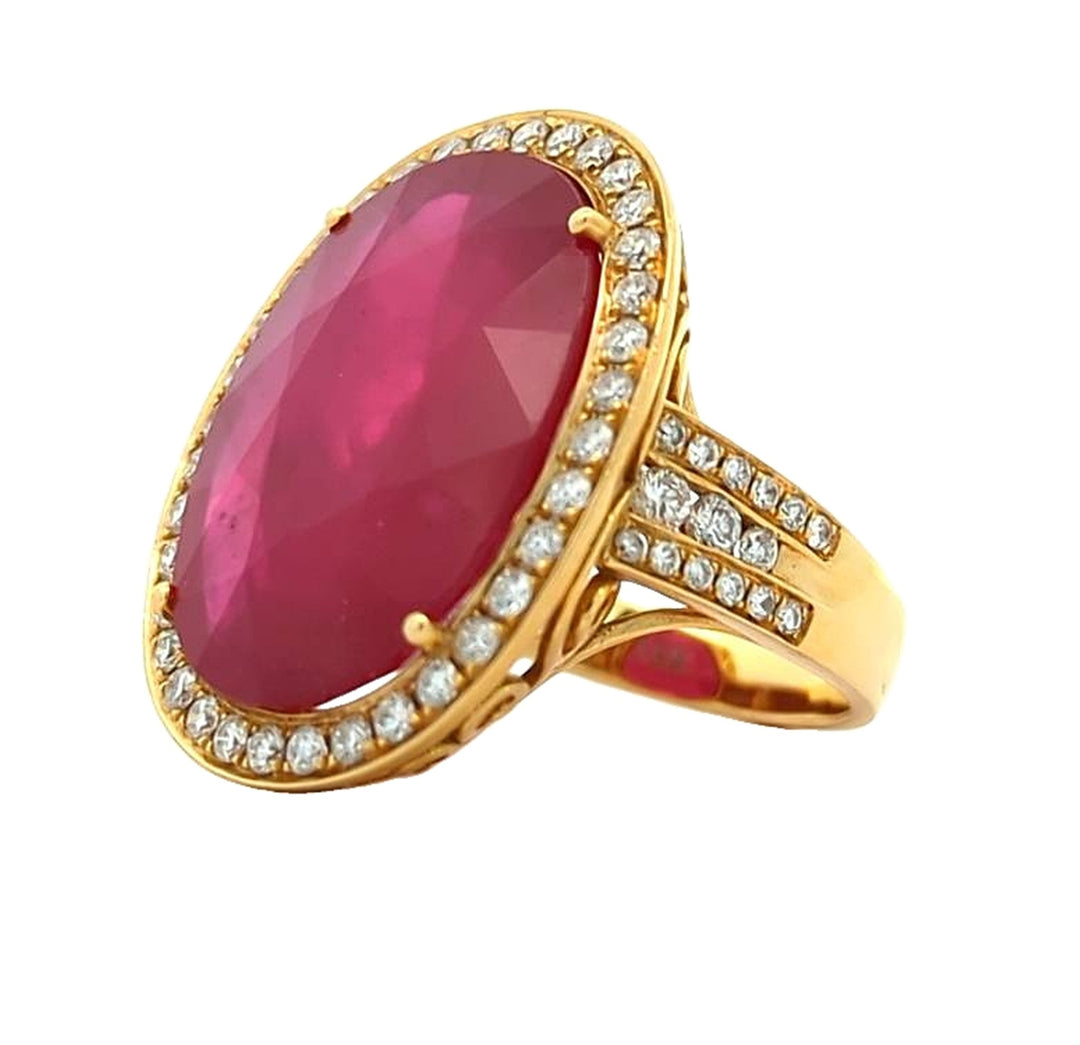 18KT Yellow Gold Ruby Diamond Estate Ring