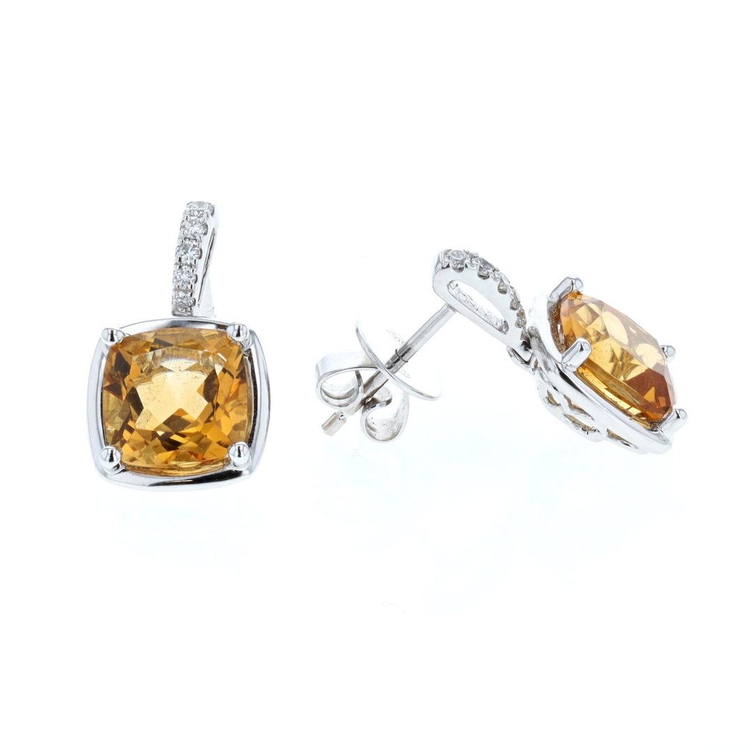 18KT White Gold Citrine and 0.12ctw Diamond Stud Earrings
