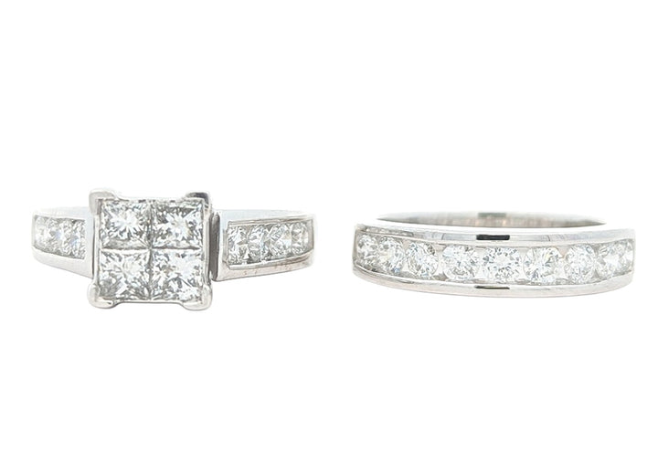 14KT White Gold 1.89ctw Diamond Estate Engagment Ring and Matching Band