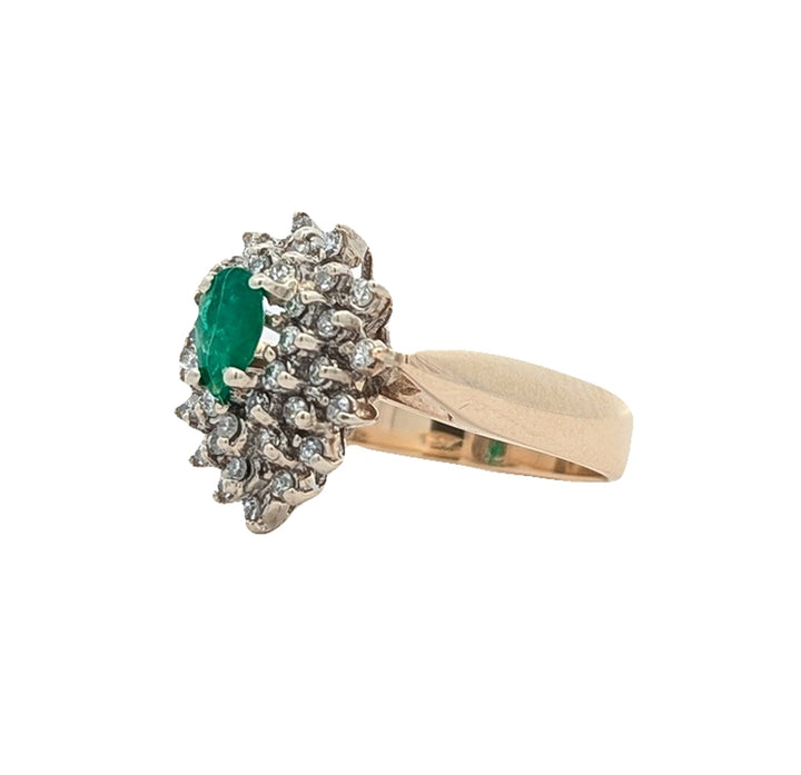 14KT Yellow and White Gold Natural Emerald and 0.32ctw Diamond Estate Cluster Ring