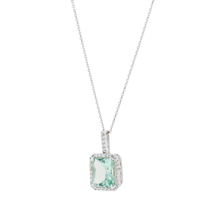 14KY White Gold Greened Amethyst and 0.26ctw Diamond Pendant on a Rolo Chain 18"