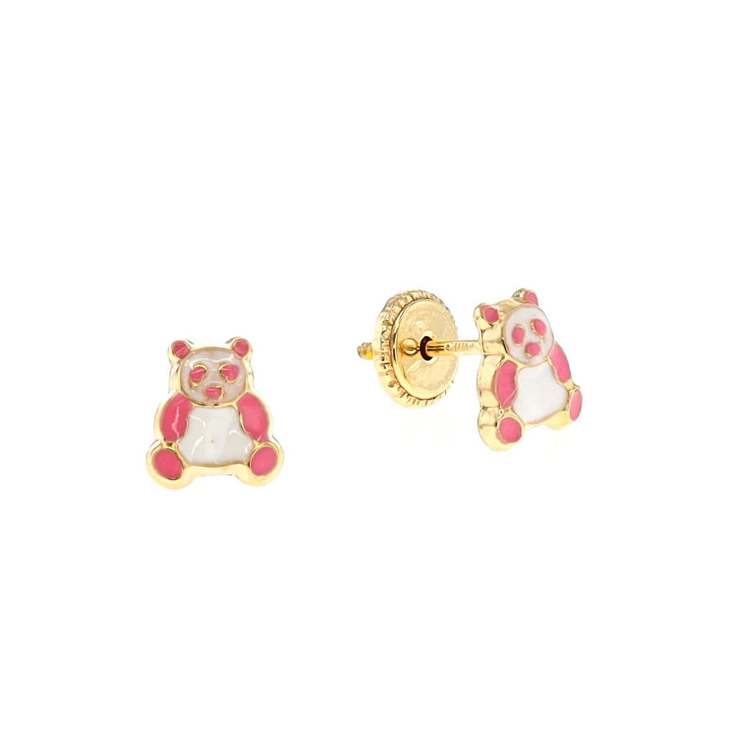10KT Yellow Gold Pink and White Panda Stud Earrings