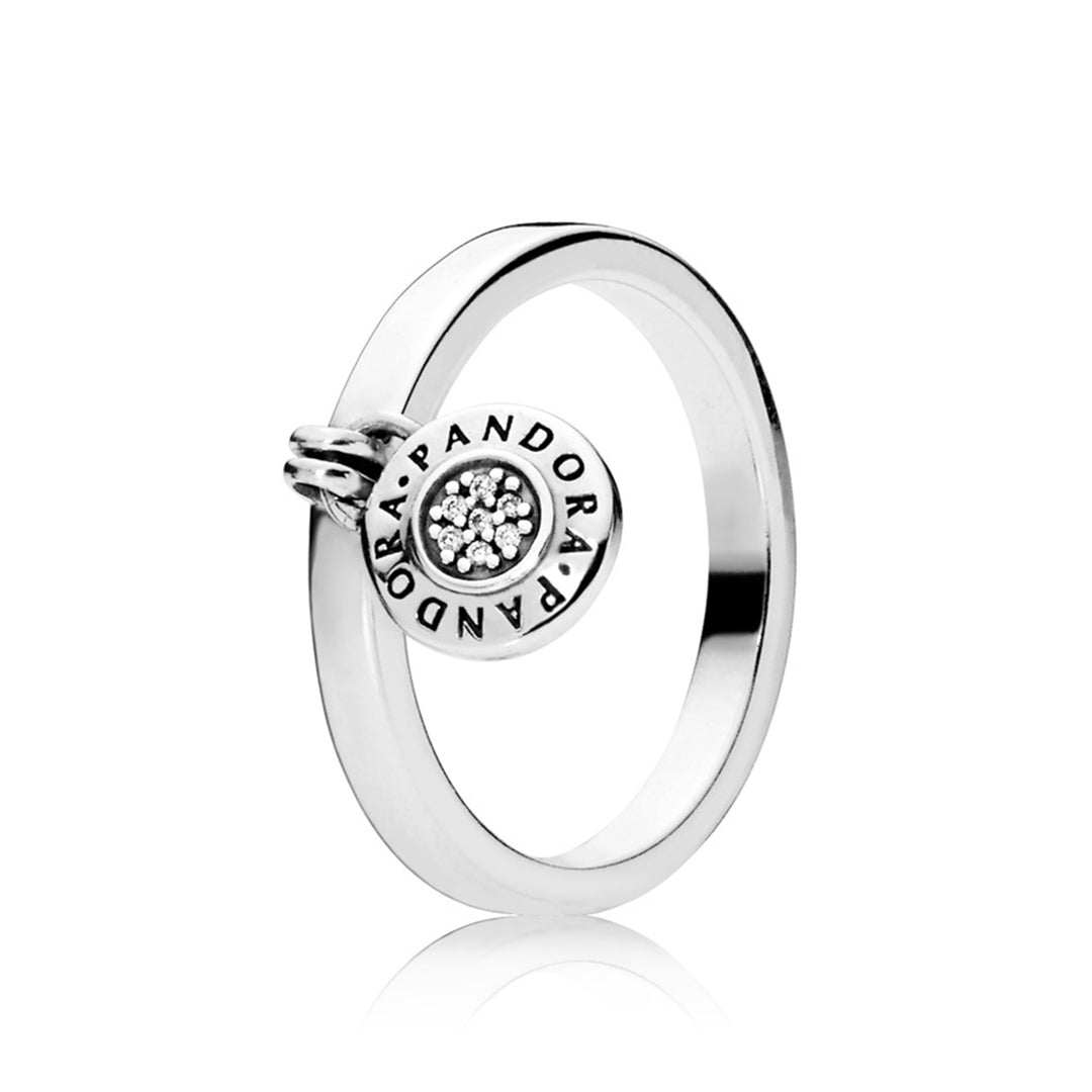 PANDORA logo padlock ring in sterling silver with 14 micro pave-set clear CZ