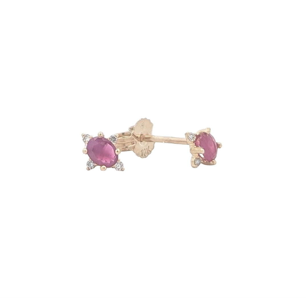 10KT Yellow Gold Ruby and 0.04ctw Diamond Stud Earrings