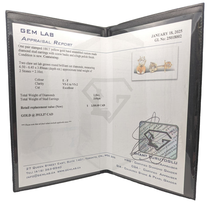 18KT Yellow Gold 2.10ctw Lab Grown Diamond Stud Earrings